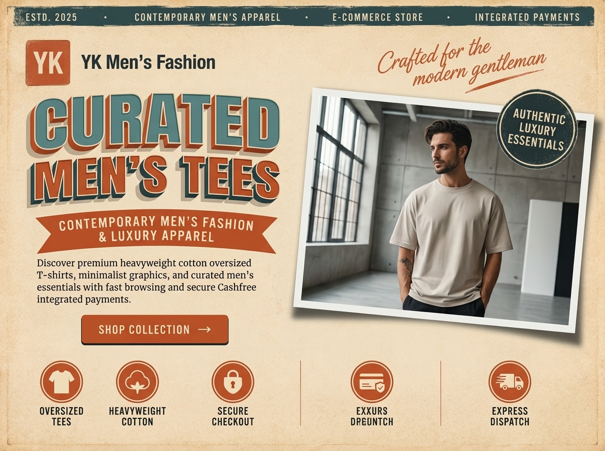 YK Men's Fashion e-commerce website with product browsing and payment gateway